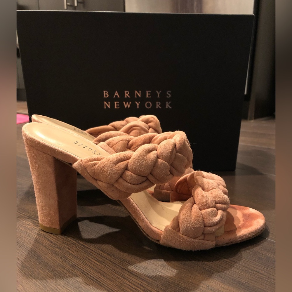 Barneys New York Suede Rose Braided Sandals Sz 37 In Box